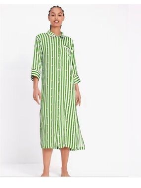 kate spade Green & White Striped Dragonfly Nightgown with Pink Bow Accent